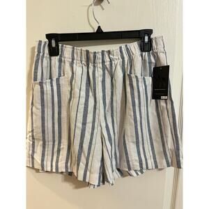 Nine West Jeans Stripped Soft Easy Stripe Stonewashed Shorts Sz M NWT White Blue